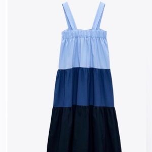 Zara Blue Tiered Maxi Dress XS Preppy Resort Style